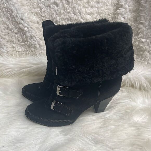 Sofft Womens Skagen Leather Black Suede Mid Calf Fold Over Cuff  Boots S… - Picture 1 of 11